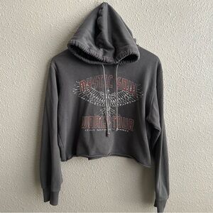 Hollister Gray Cropped Mystic World Tour Oversized Pullover Hoodie‎ Sweatshirt